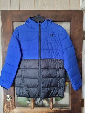 Under Armour Boys Royal Blue and Black Hooded Puffer Jacket